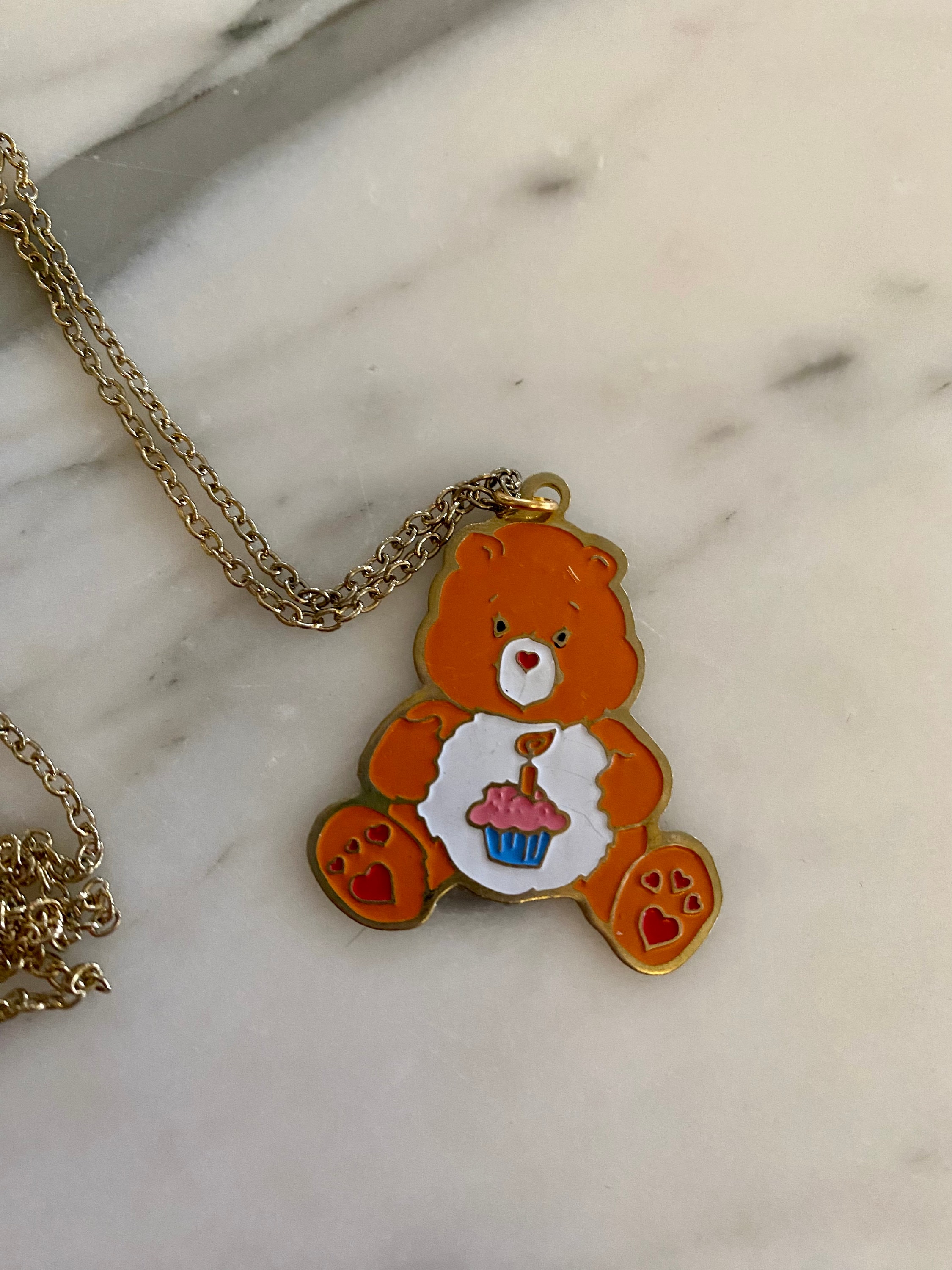 Vintage Retro Birthday Bear Care Bear Pendant and Chain Cupcake Cutie Mark Charm Necklace Orange Bear 80s Retro Care Bear Jewelry Etsy