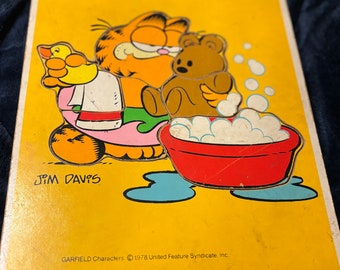 Vintage wooden tray Garfield puzzle Pooky’s Bath Jim Davis United Feature Syndicate