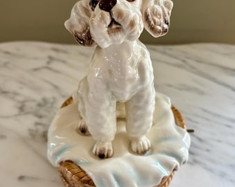 Berman & Anderson French Poodle Bone China Music box Figurine Vintage 1982