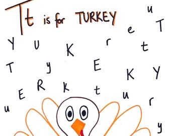 Turkey Letter Matching, Letter T, Alphabet, Preschool, Worksheet, Dot Art