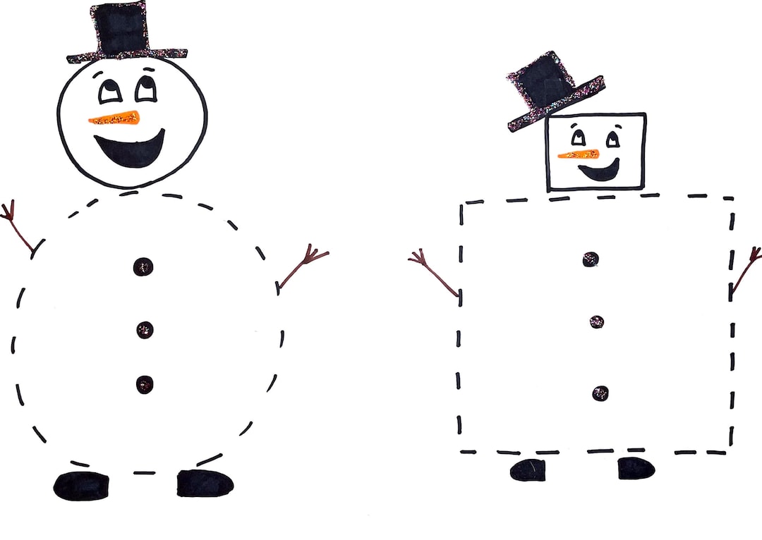 Snowman Prewriting Worksheet, Tracing, Shapes, Toddler, Preschool Etsy