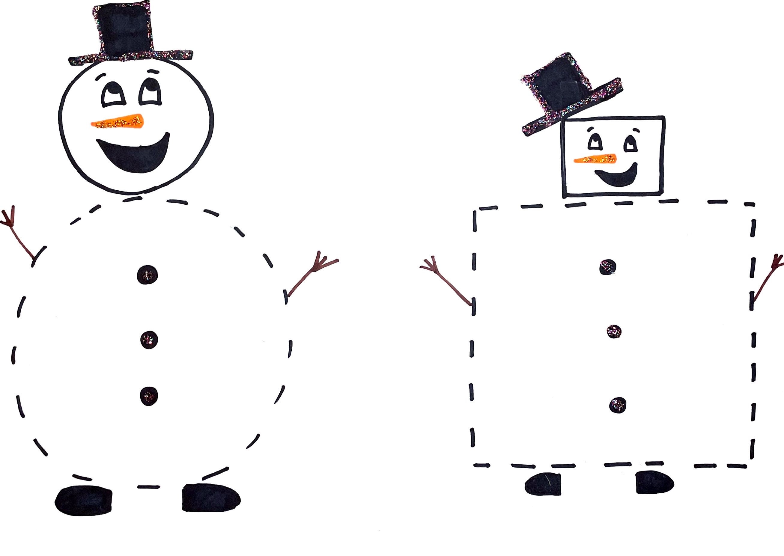 Snowman Pre-writing Worksheet, Tracing, Shapes, Toddler