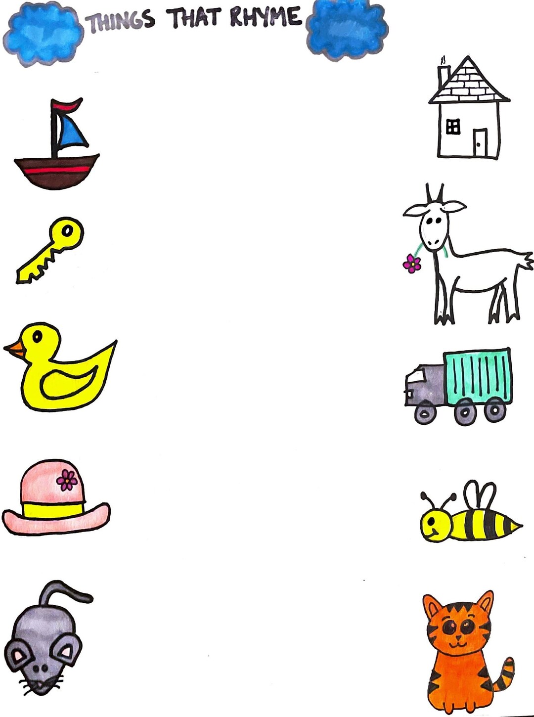 Rhyming Worksheet, Prewriting, Line Drawing, Preschool, Toddler ...