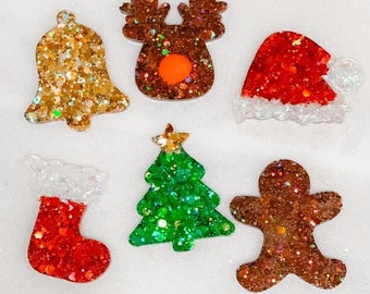 Christmas resin loose parts, open ended play, montessori, Santa, homeschool, preschool, glitter