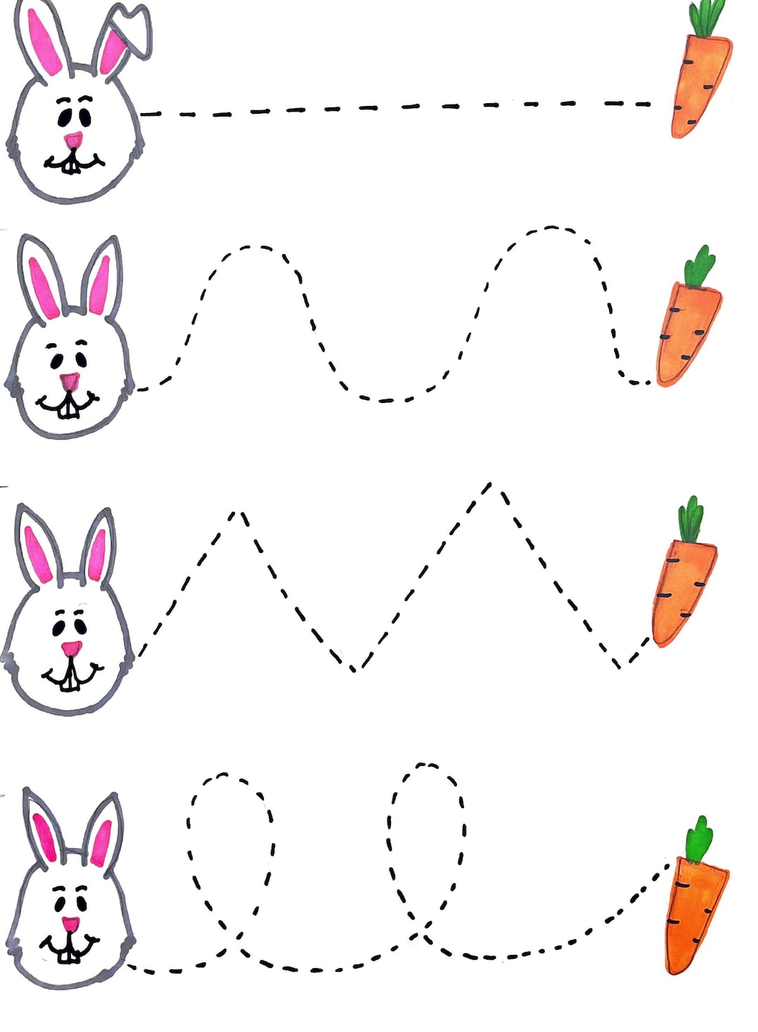 Easter Pre Writing Worksheet, Tracing, Drawing, Bunny, Toddler