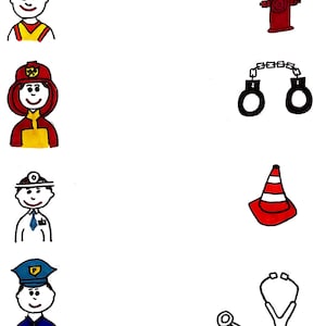 Community Helpers Line Drawing Worksheet, Fireman, Doctor, Construction, Police, Toddler, Preschool