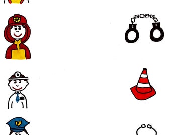 Community Helpers Line Drawing Worksheet, Fireman, Doctor, Construction, Police, Toddler, Preschool
