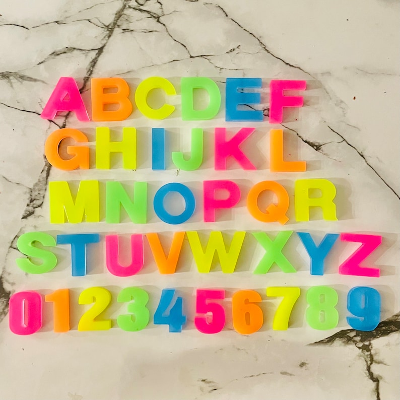 Neon Resin Letters, Numbers, Alphabet, Summer, Homeschool, Preschool, Elementary School, Toddler, Kids image 1