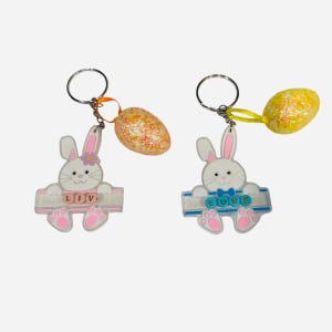 bunny keychain, personalized, custom, Easter basket, backpack, school, gift, teacher, kids