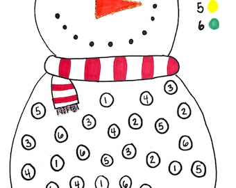 Color by Number Snowman, Winter, Snow, Worksheets, Toddler, Preschool