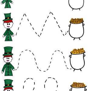 St. Patrick&#39;s Day Pre Writing Worksheet, Tracing, Leprechaun, Toddler, Preschool