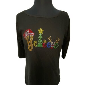 KW-Keller Williams Believe Bling LONG SLEEVE; christmas items, kw christmas, believe, bling, bling tee