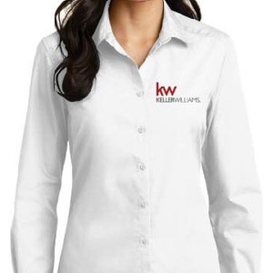 Keller Williams Ladies' Long Sleeve Dress Shirt; KW Apparel, Embroidered Logo, Ladies Apparel, Long Sleeve shirt, Ladies dress shirt