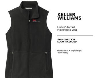 Fleece Vest, KW Keller Williams Microfleece Zip-Up, Ladies Feminine Fit - 100% Polyester, Anti-Pill, Zippered Pockets