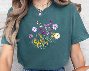 Womens tops. womens shirts, Boho shirt, Cottagecore shirts, Comfort Colors flower tshirt, cute shirt, trendy shirt,summer tops,tshirt women