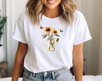 Vintage Sunflower Shirt, Retro Flower Shirt, Comfort Colors, Wildflowers TShirt, Sunflower Lover Gifts For Her, Boho Tee, Botanical Shirt,