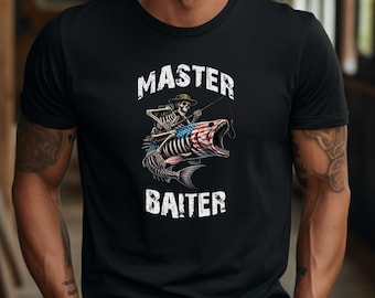 Regalos de pesca para hombres, camiseta de maestro baitcasting para hombre, camiseta de pesca de lubina, regalos de Navidad para papá, regalo para papá, camiseta de pescador, camiseta para marido