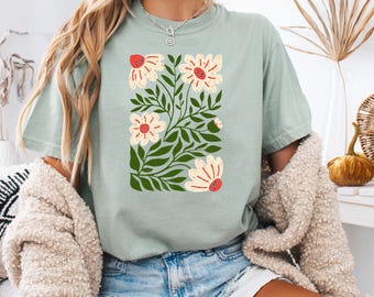 Womens shirts, summer tops, Floral Shirt, Comfort Colors Boho Cottagecore flower Tshirt Botanical nature shirt, Fairycore Gift Garden Lover