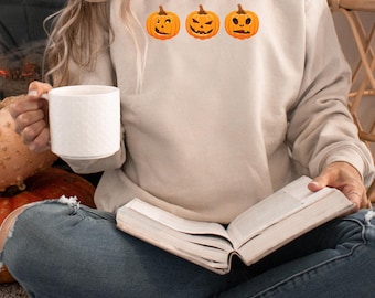 Herfst pompoen sweatshirt met ronde hals, Halloween-sweatshirt, Halloween-shirt, pompoenshirt, Thanksgiving-sweater, spookachtig shirt, meisjescadeau