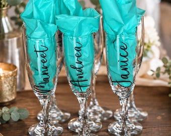 Custom Name Champagne Flute • Etched Bridal Party Glass • Girls Trip, Couples & Valentine’s Day Gift