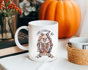 I Hate People But Coffee Helps,Halloween Mug,Halloween Funny Mug,Halloween Coffee Cup,Gifts For Halloween Mug,Vintage Mug,Fall Cup,Scary Mug