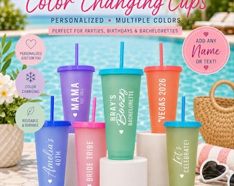 Personalized Color Changing Cups | Custom Name Tumblers | Bridal Party Cups | Bachelorette Favors | Reusable Stadium Cup