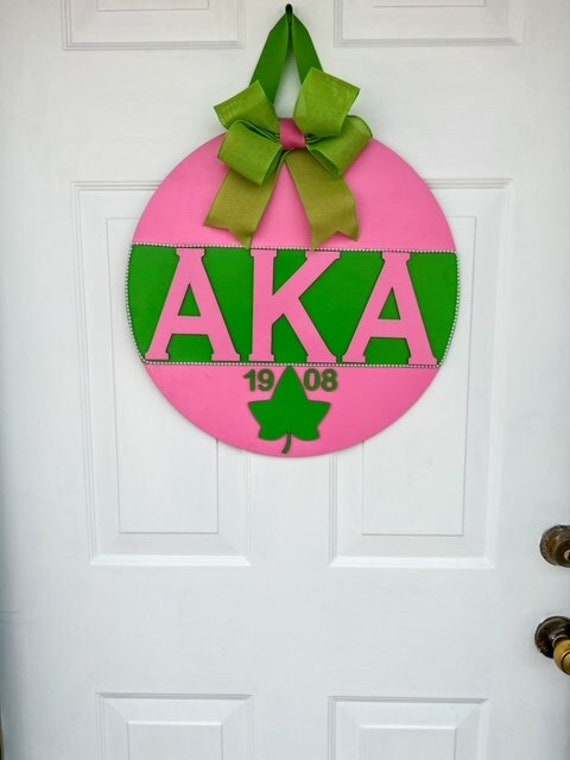 AKA Sorority Inspired Door Hanger Wood Round Etsy