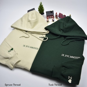 Custom Embroidered Roman Numeral Sweatshirts, Matching Hoodies, Personalized Couples Gifts, Anniversary Gifts, Embroidered Couples Hoodie