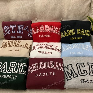 Embclothes personalized embroidered sweatshirts with custom fonts. Multiple choices for fonts and thread colors. Personalized your own embroidered sweatshirts. Perfect personalized gifts for dad, mom, grandpa, grandma...