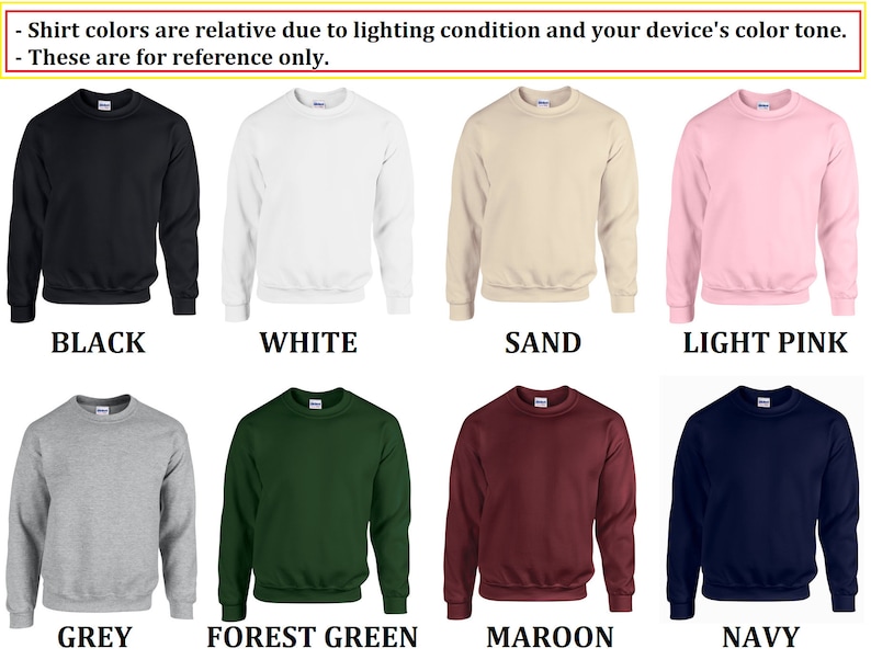 Embclothes color chart for custom embroidered sweatshirts, hoodies, matching outfits.