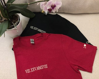 Custom Embroidered T-Shirt| Roman Numeral Date Soft Tee | Personalized Shirt | Couple's High Quality T Shirt