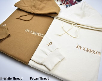 Custom Embroidered Roman Numeral Matching Hoodies | Couples Hoodies | Personalized Initials Names on Sleeves | Couples Gift | Anniversaries