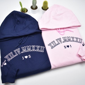 Custom Embroidered Roman Numeral Crewneck, Hoodie, Personalized Couples Gifts, Anniversary Gifts, Embroidered Couples Sweatshirt