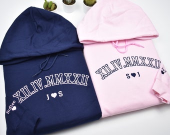 Custom Embroidered Roman Numeral Crewneck, Hoodie, Personalized Couples Gifts, Anniversary Gifts, Embroidered Couples Sweatshirt