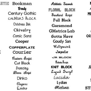 Embclothes font chart for custom embroidered sweatshirts, hoodies, matching outfits.