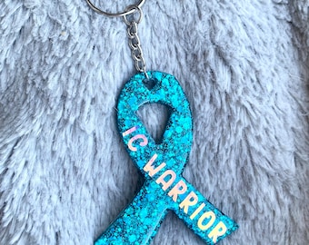 Interstitial Cystitis Awareness Ribbon Keychain - Teal Holographic