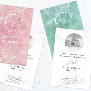 Faire-part mariage ou naissance personnalisés – Design floral aquarelle – Carte 10x15 cm – Version numérique ou imprimée (x10)