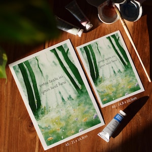 Carte de vœux - Aquarelle forêt enchantée – Illustration nature poétique imprimée – Personnalisable – Format A5 ou A6