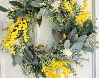 Australian Anzac Wreath for Front Door | Wattle & Rosemary Wreath | Farmhouse Decor