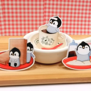 Pegatinas para el desayuno de Singapur - Café, tostadas Kaya y pingüinos de huevo duro suave