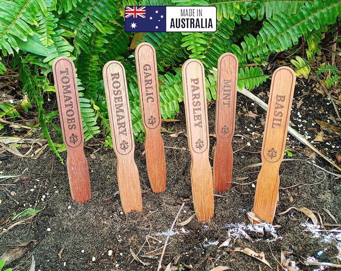 Personalised Deluxe Herb, Vegetable, Plant, Flowers and Herbs, Garden Markers Pack of 6 or 8, Solid Wood, Customised, Great Gift.