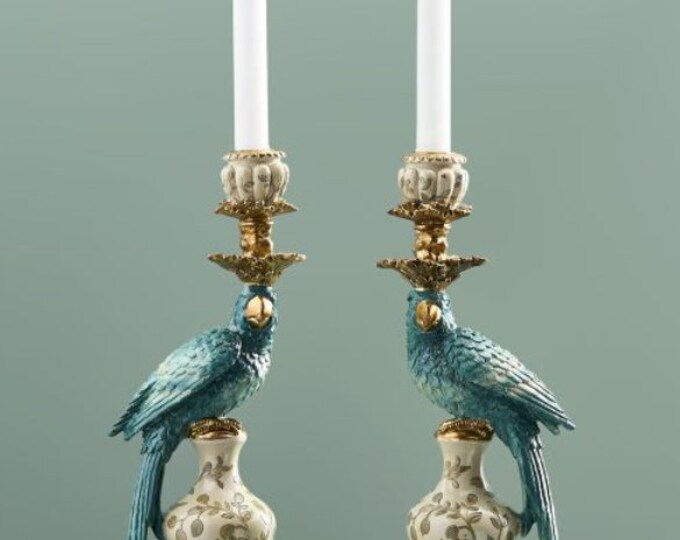 Vintage Brass Tone Peacock Candle Holders, Set of 2, Rococo Style, Made