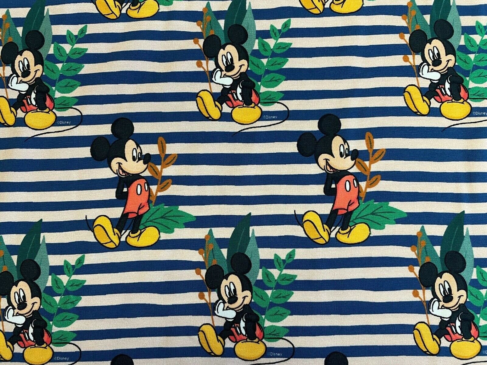 Jersey Fabric Disney Mickey Mouse Blue Natural Striped License Etsy Singapore