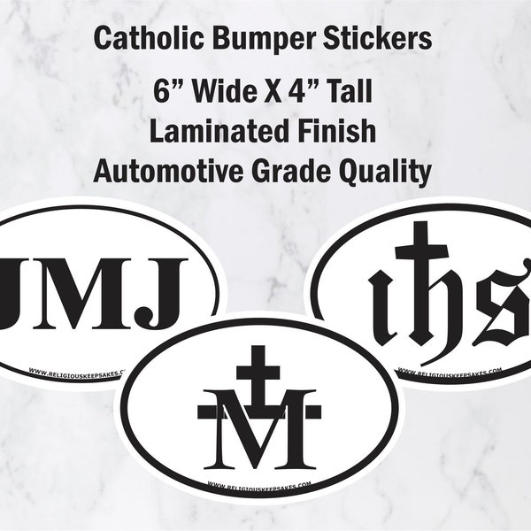 Catholic Christian bumper sticker oval sticker jesus mary and joseph miraculous medal  the name of Jesus auto decal sticker
