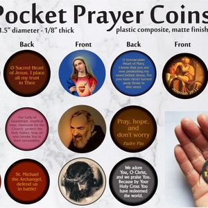 Catholic Pocket coin Sacred Heart of Jesus, Immaculate Heart Mary, Lady of Guadalupe, Padre Pio, catholic school supplies lenten devotional