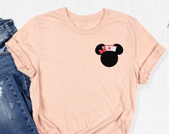 Pocket Minnie Head Nurse T-Shirt, Disney Nurse Shirt, Gifts for Nurse, Minnie Mouse Nurse Tee, Disneyworld Minnie Ear Shirt, Nurse Day Shirt