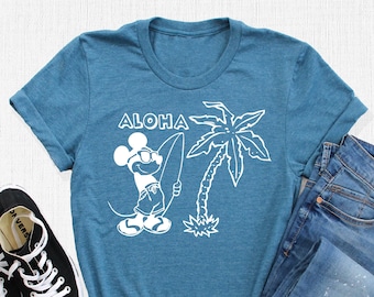 Aloha T-Shirt, Mickey Surfing T-Shirt, Surf Board Tee, Disney Mickey Summer Tee, Disney Mickey Mouse Hawaiian Outfit, Mickey Beach Trip Tee