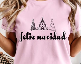 Vintage Feliz Navidad Christmas Shirt, Spanish Christmas Gift Tee, Minimalist Feliz Navidad Trees Tee, Spanish Christmas Tee, Comfort Colors