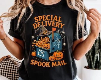 Comfort Colors Special Delivery Spook Mail T-shirt, Funny Postman Halloween Tee, Witch Mailbox Shirt, Spooky Season, Spooky Delivery Tee