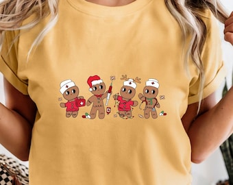 Comfort Colors Gingerbread Nurse Christmas Shirt, Cute Holiday Medical T-Shirt, Funny Nurse Gift, Healthcare Holiday Gingerbread T-shirt